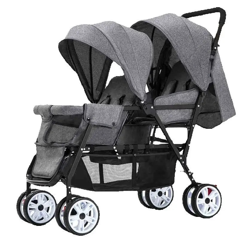 STOCK UE Cochecitos gemelos Cochecitos dobles para niños de dos asientos Cochecito plegable Cochecito de bebé al por mayor Asientos delanteros y traseros