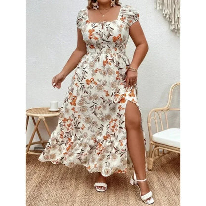 Vestido largo informal de fiesta con estampado floral para mujer, talla grande 1-5XL, ideal para exteriores, de verano, holgado 