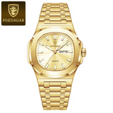POEDAGAR Luxury Military Men's Watch Square Waterproof Luminous Date Week Men Watch Stainless Steel Quartz Men's Watches Reloj+box