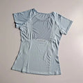 Camisa feminina de manga curta esportiva e fitness, pulôver com gola redonda, camiseta de malha respirável de secagem rápida para ioga e fitness