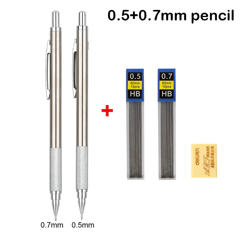 Mechanical Pencil Set 0.3 0.5 0.7 0.9 1.3 2.0mm Full Metal Art Drawing Painting Automatic Pencil with Leads Office School Supply