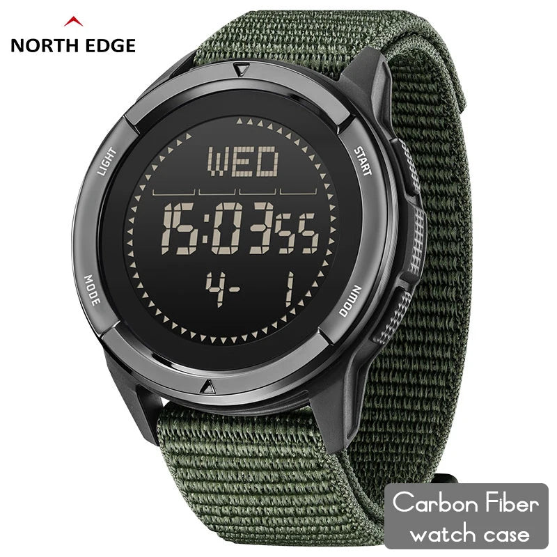 NORTH EDGE ALPS Reloj digital de fibra de carbono para hombre, resistente a golpes, deportivo, militar, superligero, con brújula para exteriores, resistente al agua hasta 50 m.