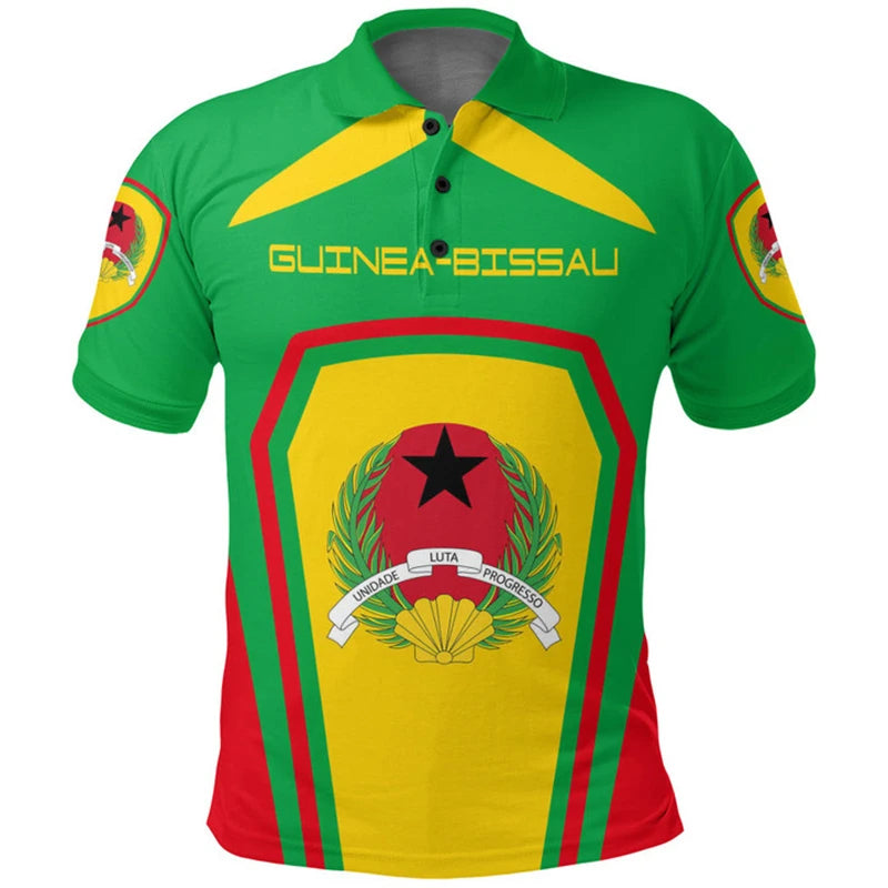 Polo azul de Guinea para hombre, emblema de GW, estampado 3D, estilo casual, manga corta, solapa holgada, verano 