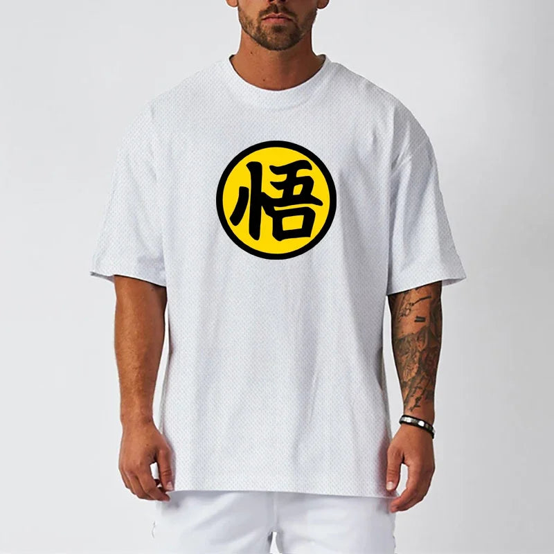 Camiseta holgada de gran tamaño con hombros caídos para hombre, camisa de manga corta de malla transpirable de secado rápido, ropa para gimnasio, culturismo y Fitness