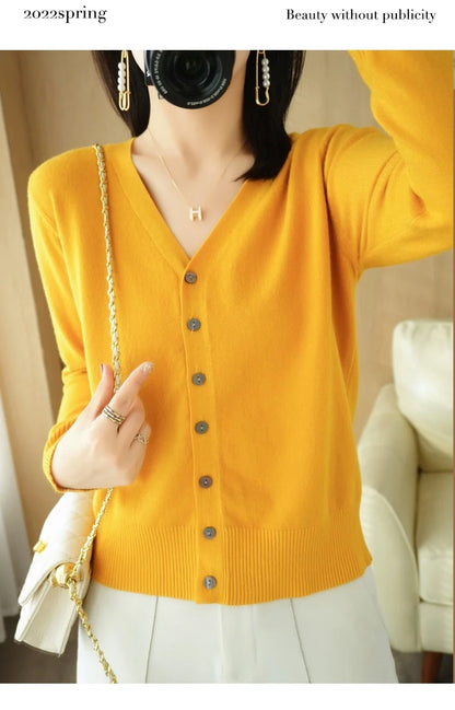 Cárdigan de punto de cachemira Andy de otoño, nuevo, con cuello en V, color liso, moderno, de alta calidad, cómodo, holgado e informal - GH021
