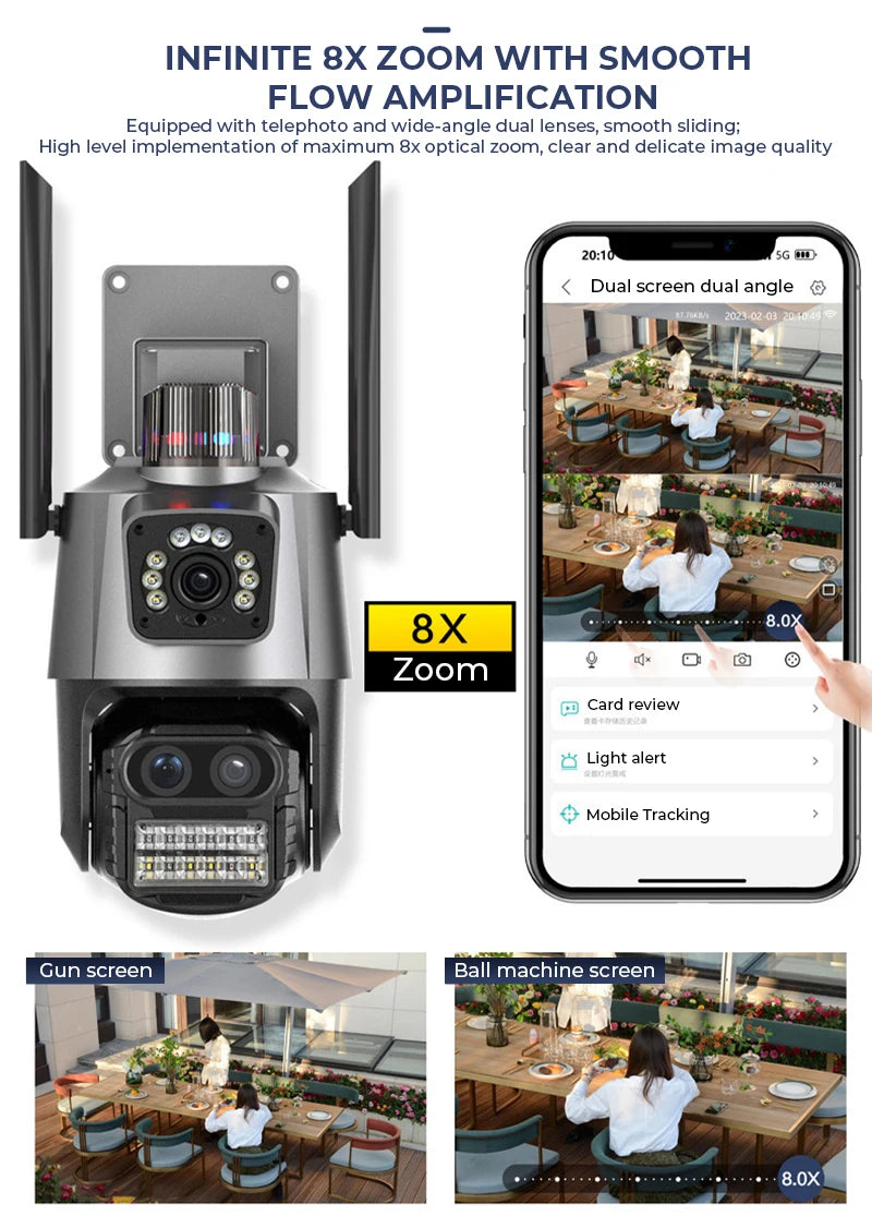 9MP PTZ Wifi Camera Three Lens Dual Screens Outdoor Surveillance CCTV Cameras Ai Human Detect Security IP Camera Auto Tracking