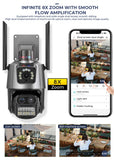 9MP PTZ Wifi Camera Three Lens Dual Screens Outdoor Surveillance CCTV Cameras Ai Human Detect Security IP Camera Auto Tracking