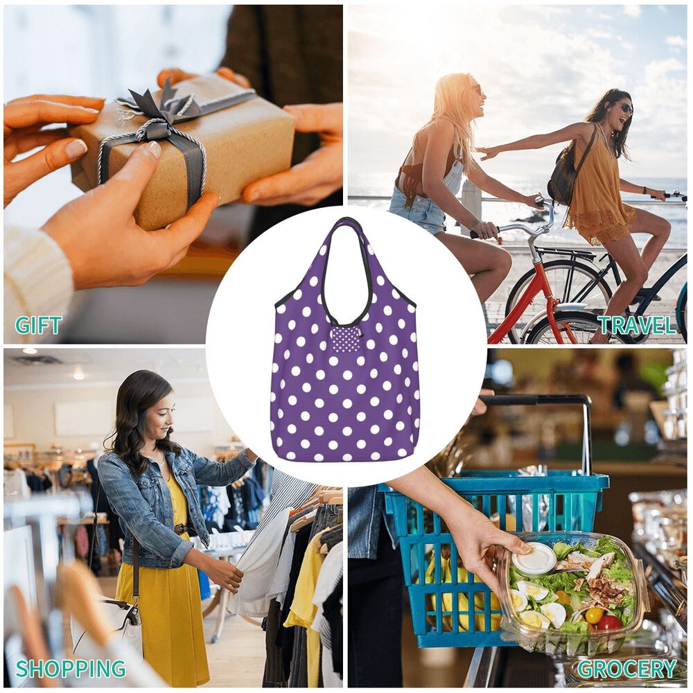 Custom Recycling Classic Black And White Polka Dot Shopping Bag Women Tote Bag Portable Grocery Shopper Bags