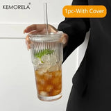 Copo De Vidro Transparente Com Tampa E Palha, Caneca De Café De Gelo, Xícara De Chá, Suco, Leite, Copos De Água, 450ml, 1 Pc, 2Pcs