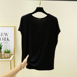 Modal V-Neck Tank Tops summer women's T-shirts sleeveless Plus size Thin Casual Loose Tee tops All match