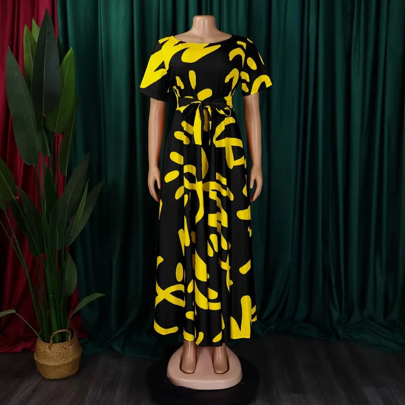 2025 Dashiki Fashion Belted Maxi Long Party Dress Vintage Printed Sundress Casual Vestidos Robe african dress Summer Women Dress