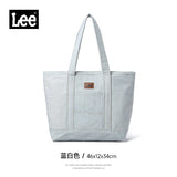 LEE Unisex Utility Canvas Leather Zipper Tote Bag Casual Denim Daily Shopping Handbag Women Men Durable Student School Book Bag
