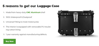 KEMIMOTO 45L/55L/65L Motorcycle Aluminum Case Tail Box Trunk with backrest Universal Top Tail Rear Luggage Tool Storage Box