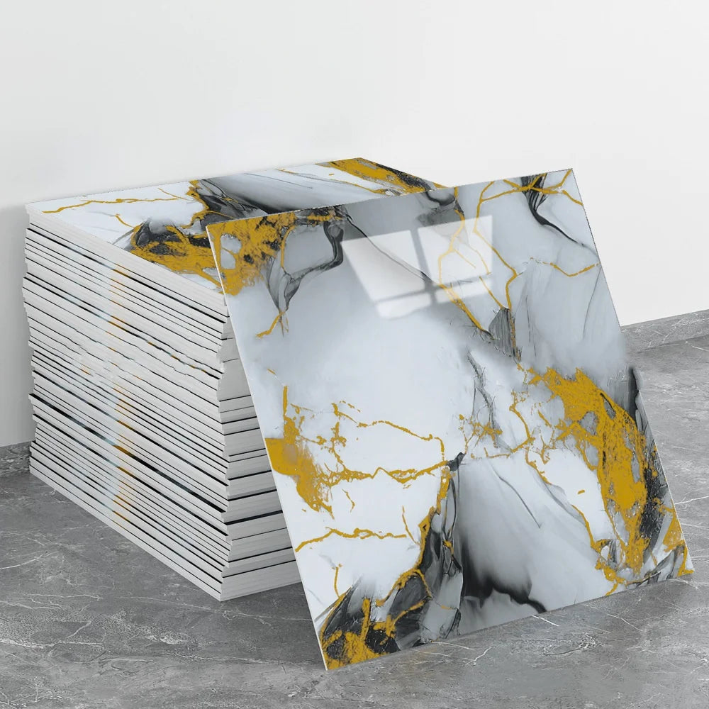 Aluminum Foil Bottom Imitation Tile Wall Stickers Kitchen Bathroom Decor Damp Proof Marble Pattern Foam Self-adhesive Wallpaper