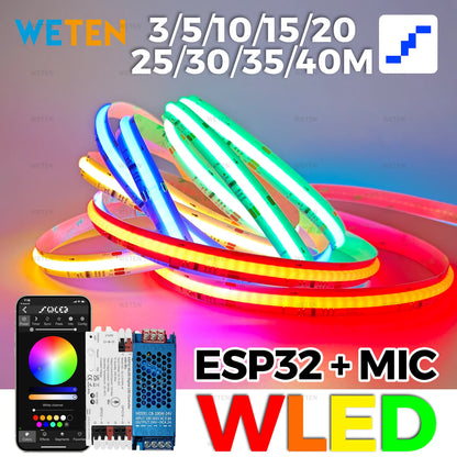 Controlador WLED ESP32 RGBIC COB LED Tira de luz Kit de cinta reactiva al sonido Música Sincronización Funciona con Alexa 24V 5 10 15 20 25 30 40 M