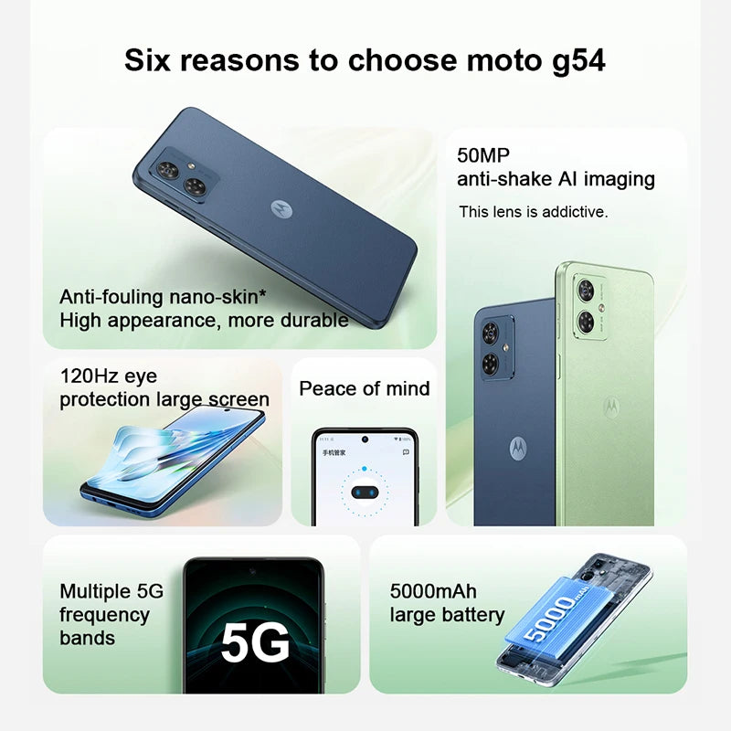 Motorola MOTO G54 Smartphone 5G Global ROM Original Dimensity 7020 8GB 256GB 50MP camera 6.5-inch 120Hz LCD Display Cellphone