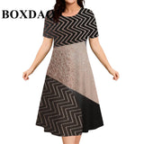2026 Summer New Design Women's Dresses Casual Ethnic Style Pattern Geometric Splicing 3D Print Dress Short Sleeve Plus Size 9XL
