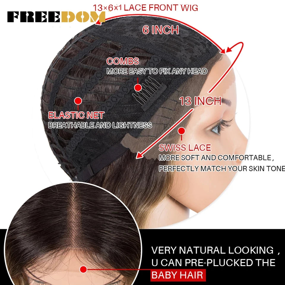 FREEDOM Synthetic Lace Front Wig Long Deep Wavy Ombre Blonde Ginger Lace Wigs For Black Women Heat Resistant Cosplay Wigs