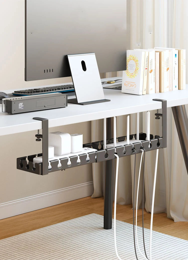 Under Table Storage Rack No-Drill Metal Cable Management Tray Home Office Desk Wire Organizer Retractable Power Strip Storage