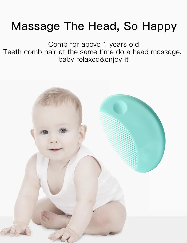 Cute 2 in 1 Eco-friendly Infant Care Baby Comb Brush Set Soft Bristles Hair Brush Round Shape