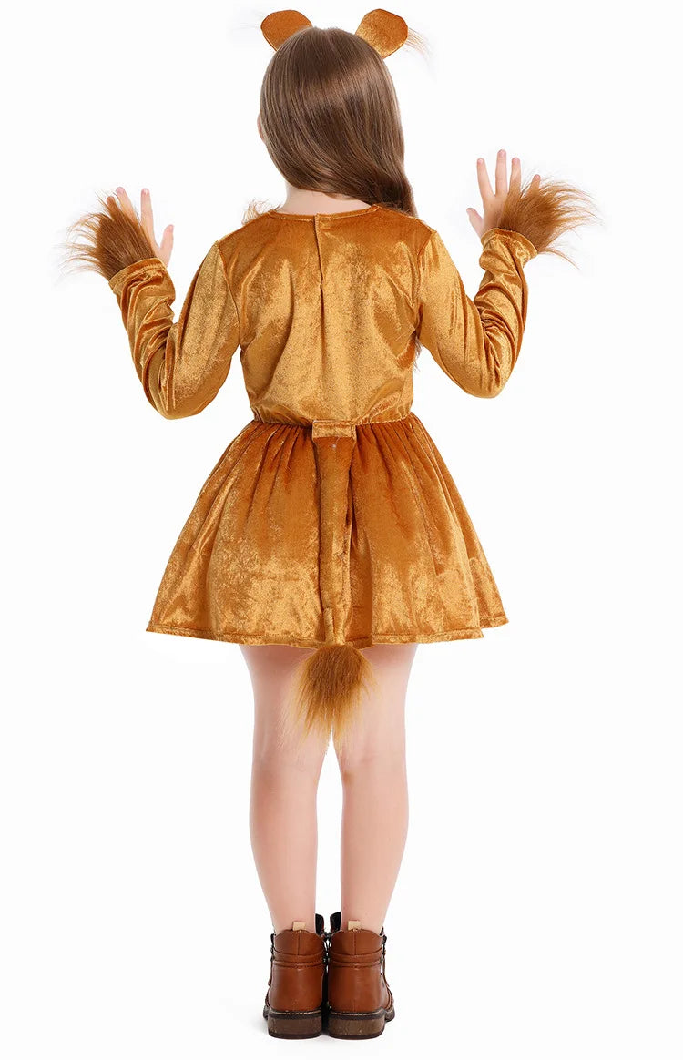 2025 New Arrival Animal King Halloween Cosplay Toddler Lion Dress Up With Headband Lion Dress Girls Lioness Costume