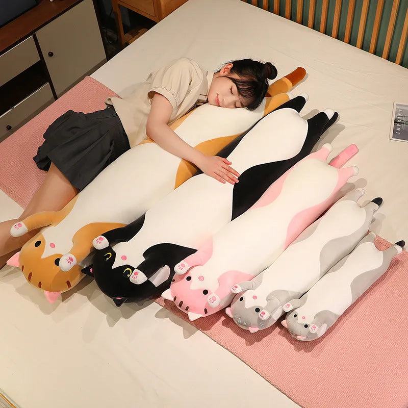 Peluche de gato largo, suave y divertido, de 50/70/90/110/130 cm, ideal para la oficina, la siesta, la cama, el sueño y la decoración del hogar, ideal como regalo para niñas y niños.