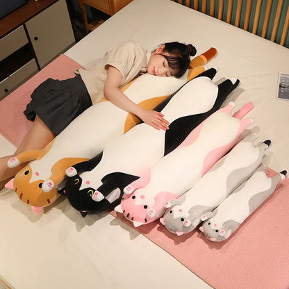 Peluche de gato largo, suave y divertido, de 50/70/90/110/130 cm, ideal para la oficina, la siesta, la cama, el sueño y la decoración del hogar, ideal como regalo para niñas y niños.