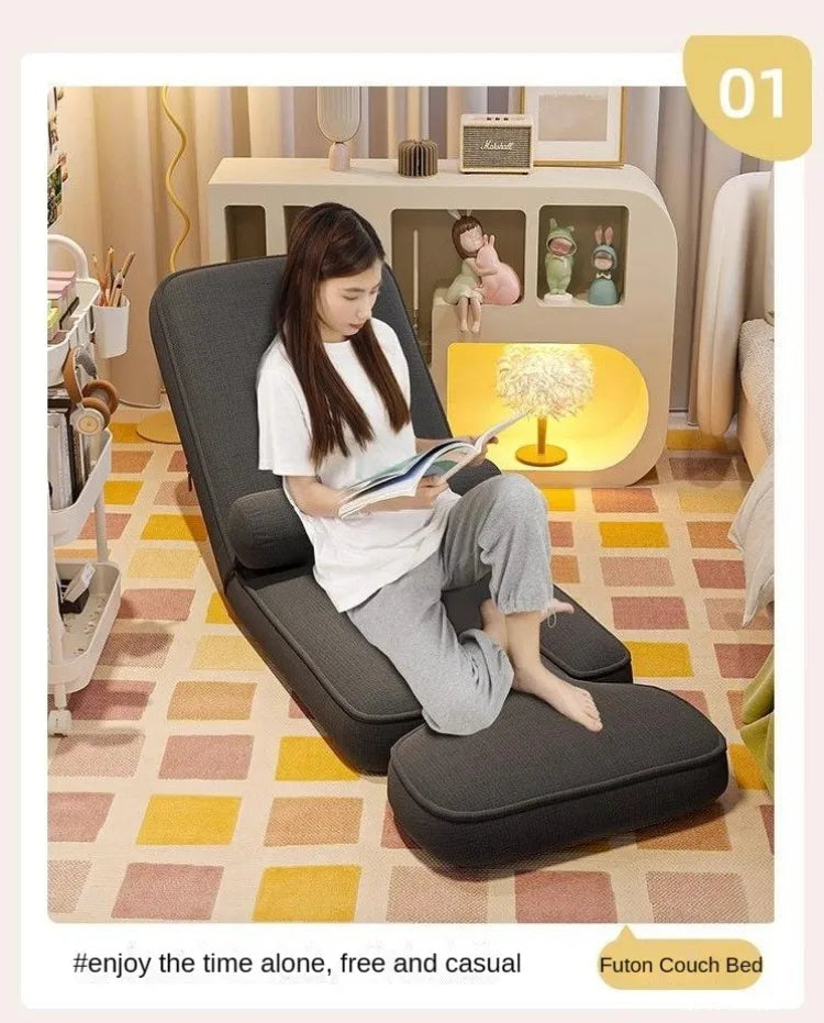 4in1 Adjustable Chaise Lounge Sofa, Floor Lazy Sofa Bed, 15-Position Folding Padded Lounger Bed with Pillow Chaise Couch