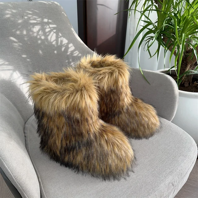 Botas de nieve de mapache para mujer, zapatos de media caña para exteriores, nuevas botas de invierno de una pieza 