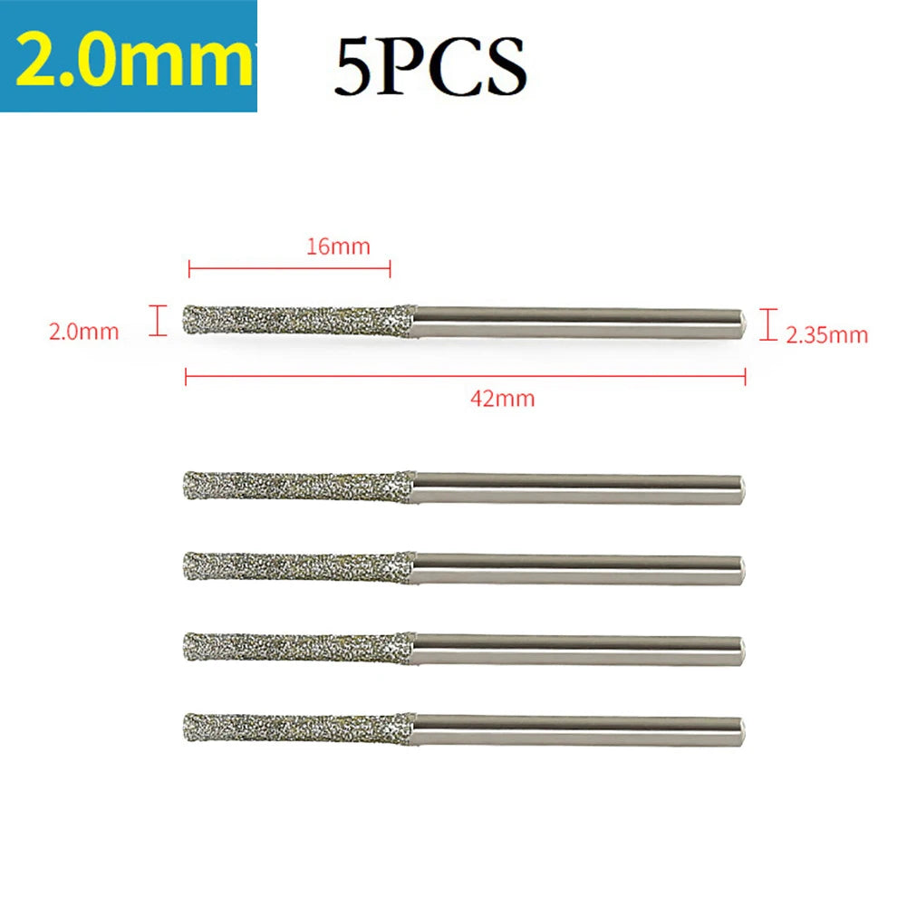 5pcs 0.8/1/1.2/1.5/1.8/2/2.5mm Diamond Coated Drill Bits With 2.35mm Shank Glass Jade Amber Jewelry Glass Diamond Drill Bit