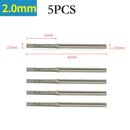 5pcs 0.8/1/1.2/1.5/1.8/2/2.5mm Diamond Coated Drill Bits With 2.35mm Shank Glass Jade Amber Jewelry Glass Diamond Drill Bit