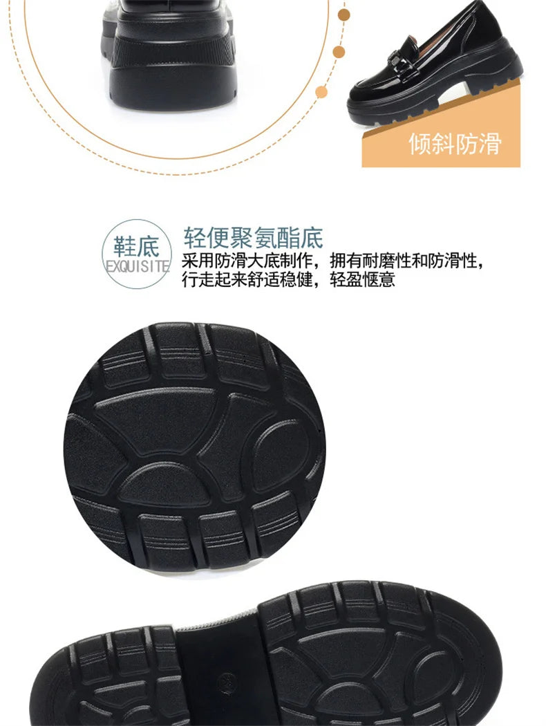 5.5cm British Style Thick Bottom Patent Leather Loafers Women's Platform Shoes 2024 Spring Shallow Block Heels Shoes Office