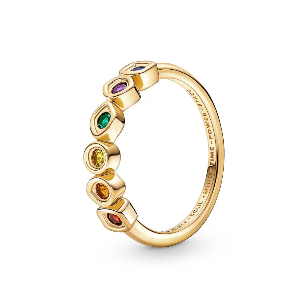 Anillo de plata 925 chapado en oro para mujer, con doble banda brillante y corazón, joyería fina Pandora original, 2024 