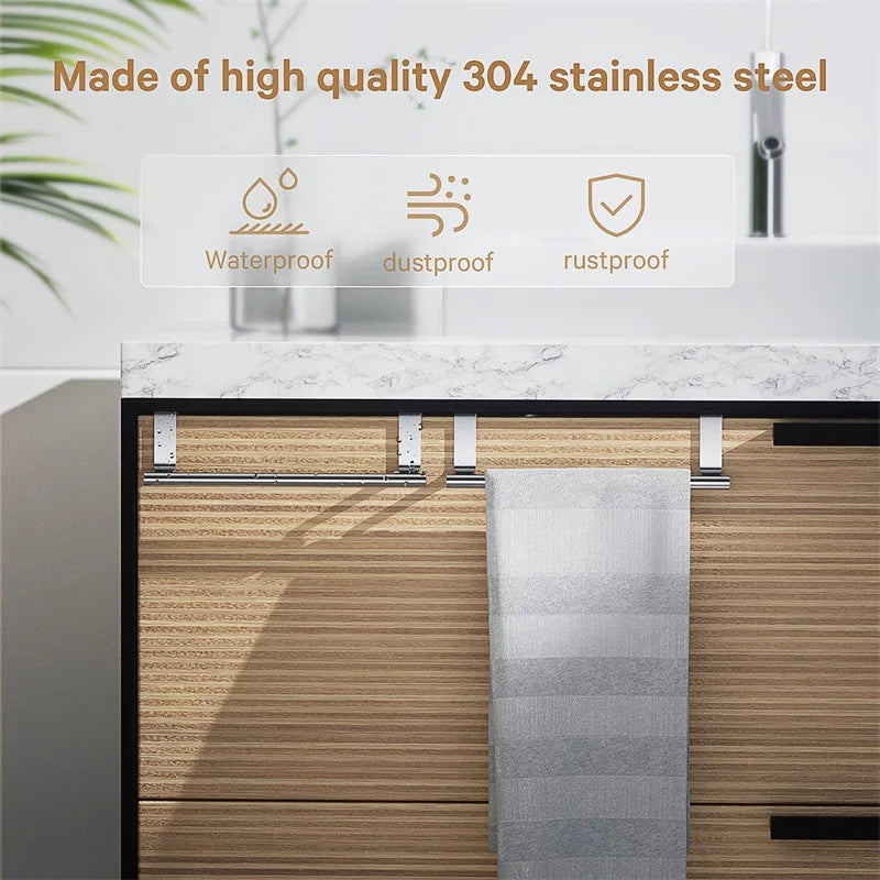 Estante para trapos de cocina y baño de acero inoxidable, colgador de paños de cocina, toallero de un solo poste, soporte colgante para puerta trasera.