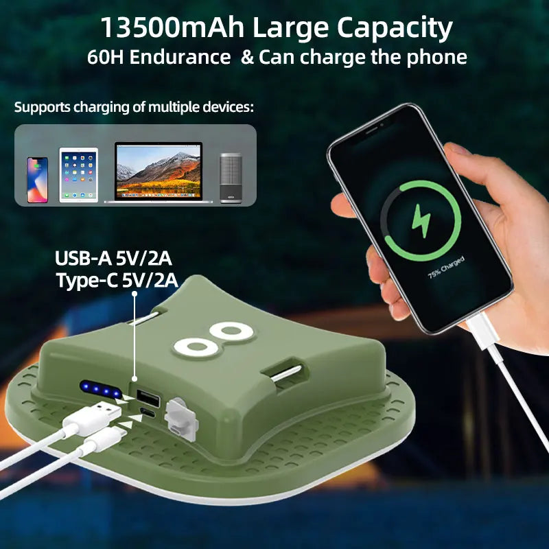 Linterna de camping recargable, luz inteligente, control Bluetooth mediante aplicación Tuya, sincronización de música, iluminación LED RGB para tienda de campaña, 13500 mAh, exterior, 80 W