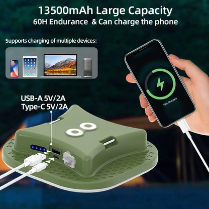 Linterna de camping recargable, luz inteligente, control Bluetooth mediante aplicación Tuya, sincronización de música, iluminación LED RGB para tienda de campaña, 13500 mAh, exterior, 80 W