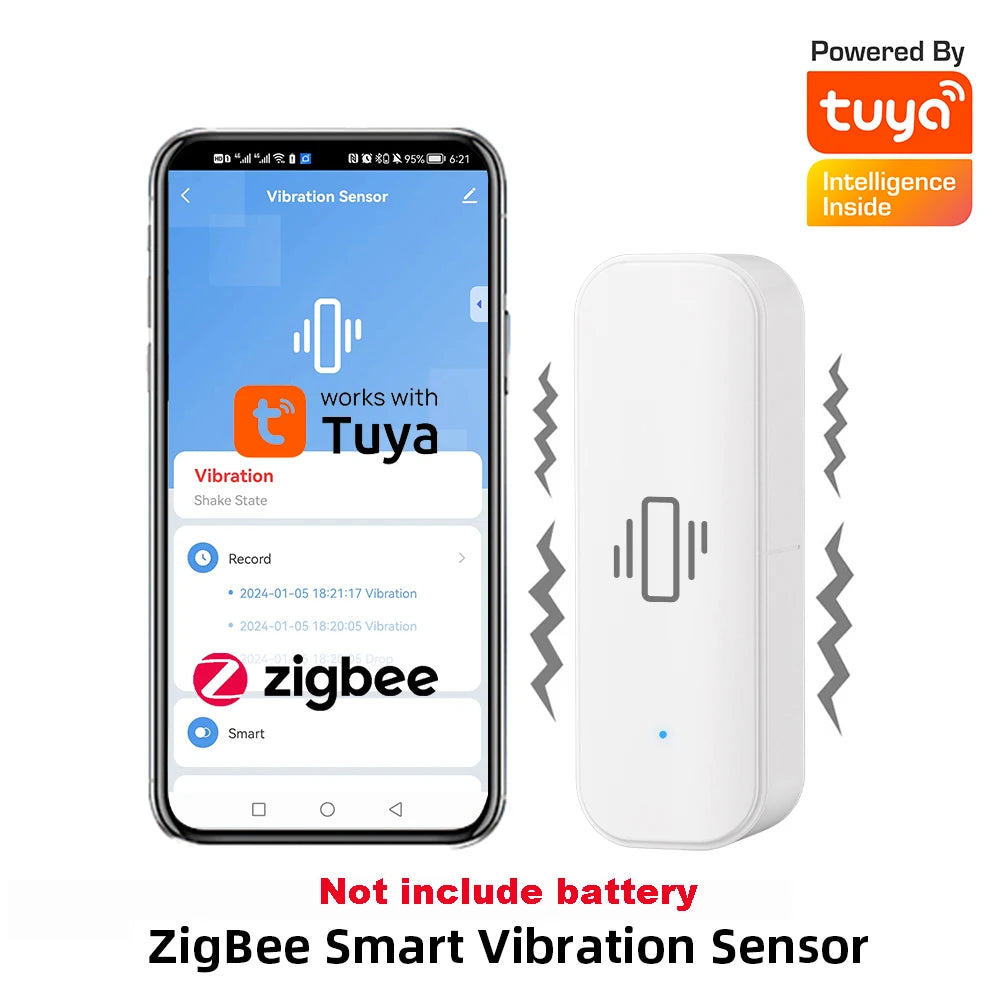 Tuya ZigBee Vibration Detector Smart Life App Monitor remote Security Protection Zigbee Sensor Motion Shock Alarm Need Gateway