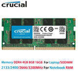 Crucial Memory Laptop RAM DDR4 16GB 8GB 4GB 2133 2400 2666 3200MHz SODIMM PC4-17000 19200 21300 25600 Notebook For INTEL&AMD
