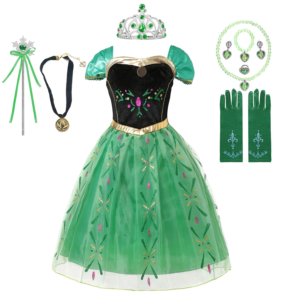 Fantasia da Anna para meninas, vestido de princesa para festa de aniversário, vestido de princesa para festa de carnaval, roupa infantil com estampa completa.