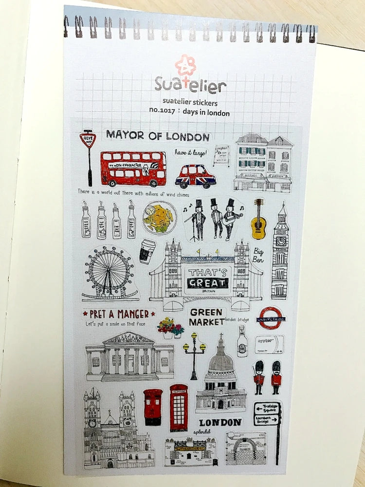 Suatelier City Stickers Korea Scrapbooking DIY Deco Sticker Junk Journal Supplies Planner Diary Photo Album Craft Material