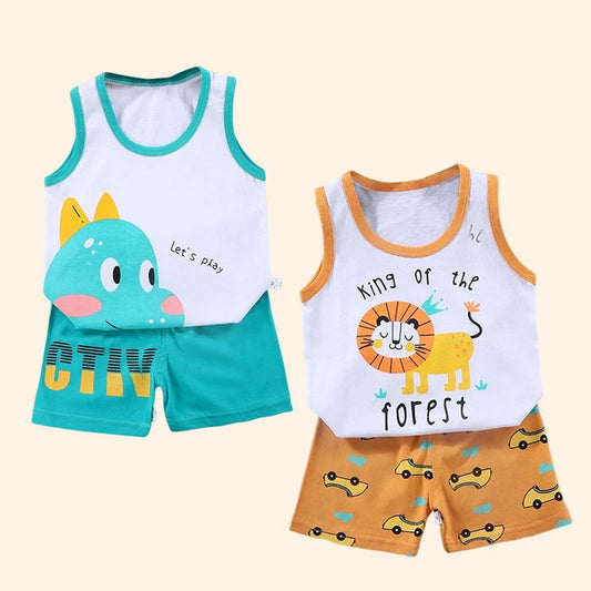 Children's Sets Kids Vest Suit 2PCS Set Summer Cotton T-Shirt Girl Shorts Clothes Children Boys Girls Sleeveless Suit Wear Cloth