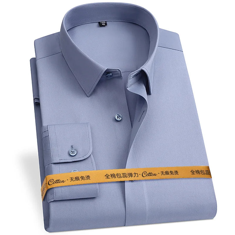 New Fabric 80% Cotton 15% Elastic Silk 5% Spandex No-Iron Anti-Wrinkle Men's Long Sleeve & Short Sleeve Formal Shirts