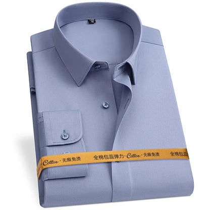 New Fabric 80% Cotton 15% Elastic Silk 5% Spandex No-Iron Anti-Wrinkle Men's Shirts Long Sleeve & Short sleeve Shirts Men Formal