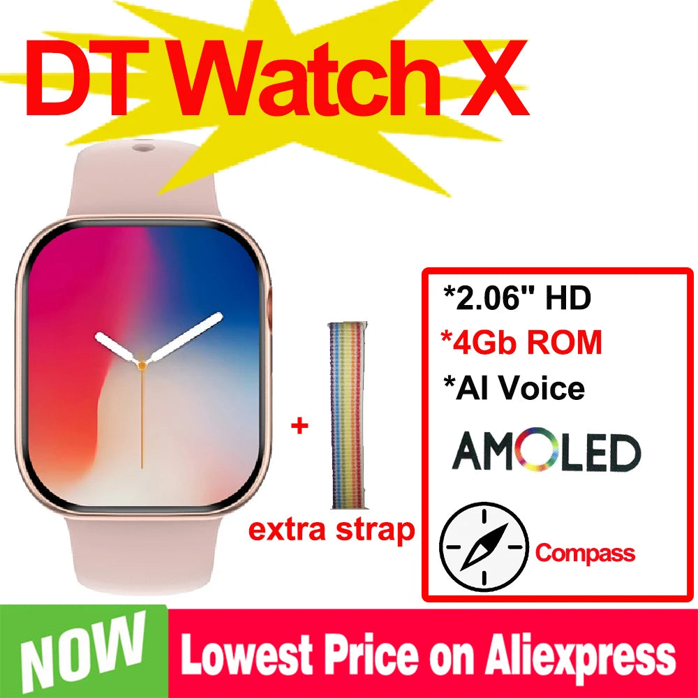 Reloj inteligente DT Watch X con pantalla AMOLED de 4 GB, Bluetooth, llamadas, brújula, juegos, gestos inteligentes, visión 3D, serie DT Watch 10, para hombre.