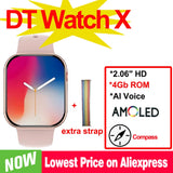 Reloj inteligente DT Watch X con pantalla AMOLED de 4 GB, Bluetooth, llamadas, brújula, juegos, gestos inteligentes, visión 3D, serie DT Watch 10, para hombre.