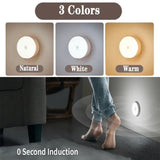 Kit com 2 a 6 unidades de Luz Noturna LED com Sensor de Movimento, Recarregável via USB, 3 Cores de Luz – Ideal para Armários, Guarda-roupas, Escadas e Closets (Sem Fio)