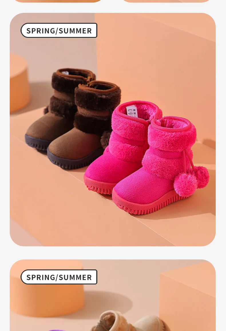 Kid Girls Snow Boots Winter Plush Boy Girl Cotton Shoe Warm Zipper Short Ankle Boot High Top Child Padded Boot Kid Shoe