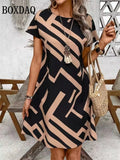 Summer Short Sleeve Loose A-Line Dresses Fashion Geometric Stripes 3D Print Dress Casual Loose Plus Size Mini Dress 9XL Clothing