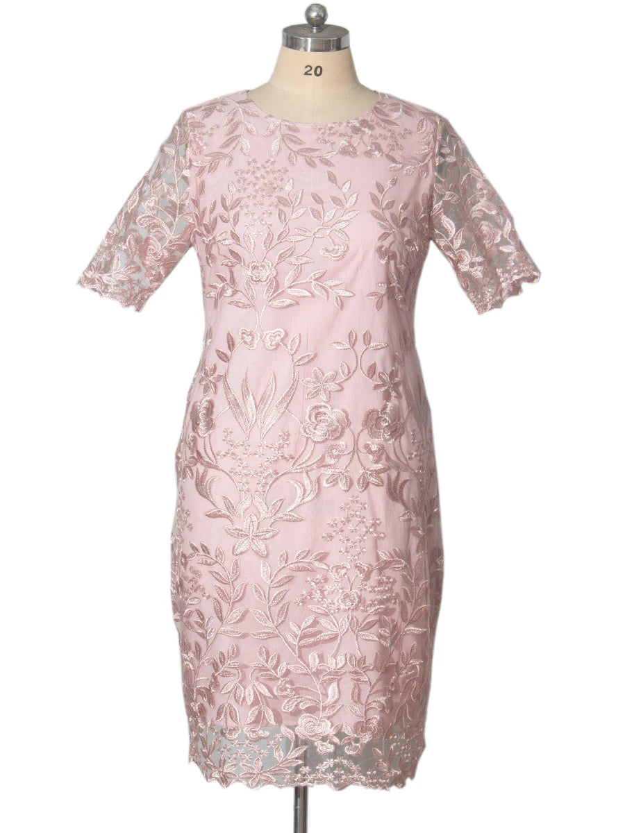 Vestidos de verano de talla grande 4XL y 5XL para mujer, para invitadas de boda, de manga corta, con encaje floral, elegantes, ajustados, para fiesta formal. 