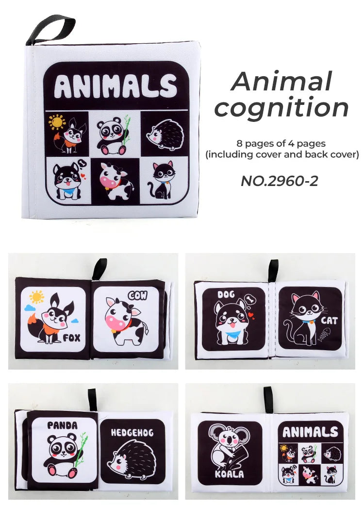 4 Pages Enlightenment Early Learning Books Children Black and White Cloth Book for Kids Montessori Educational Toys